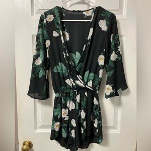 Chiffon Floral low cut slip on bell sleeve romper